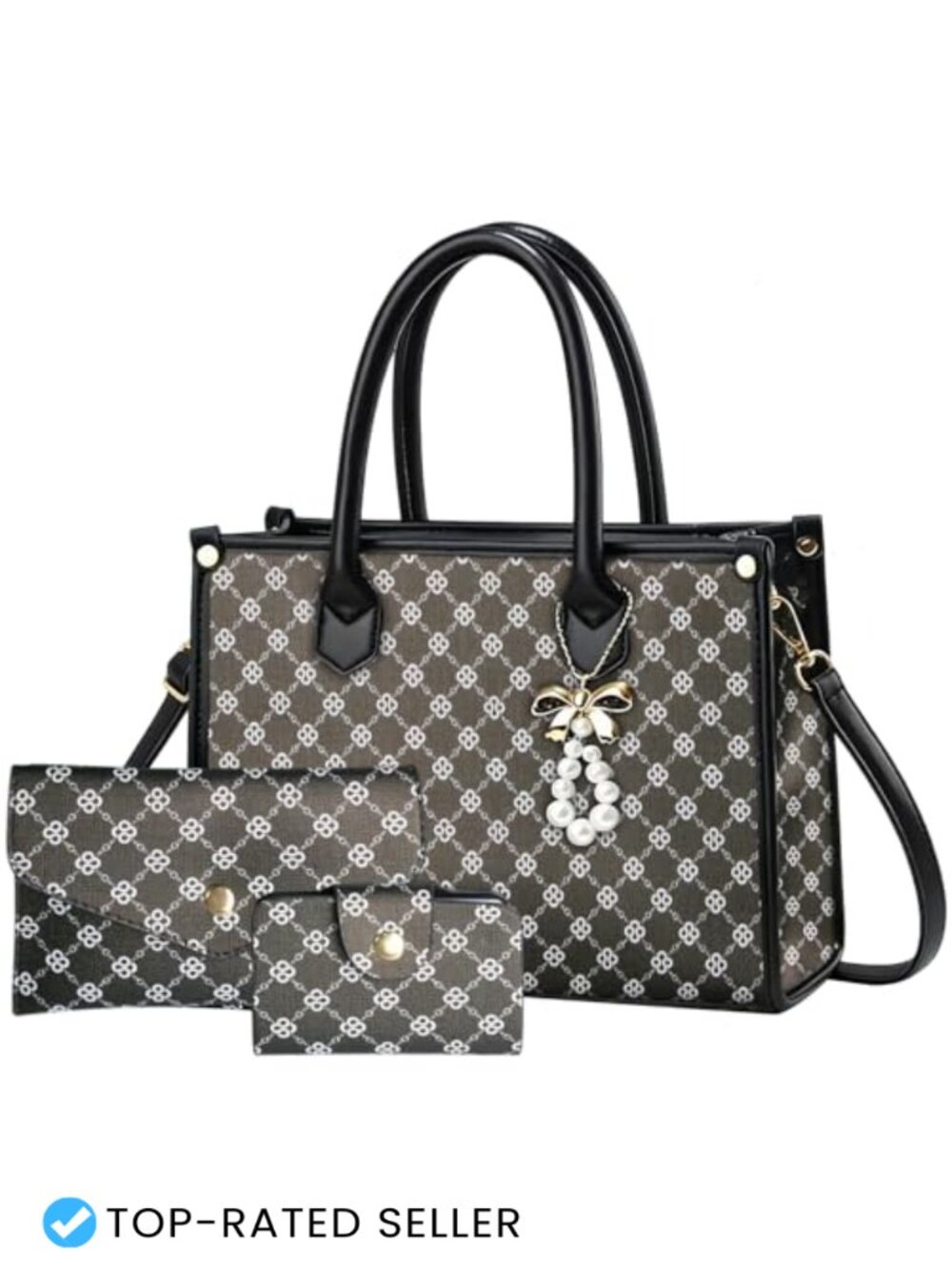 Women's PU Leather 3-Piece Satchel Handbag Set with Checkered Pattern